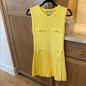 Zara Bright Yellow Sleeveless Pleated Pocket Knit Dress